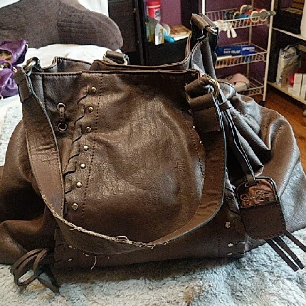 Jessica Simpson Brown Leather Shoulder Bag with Fringe